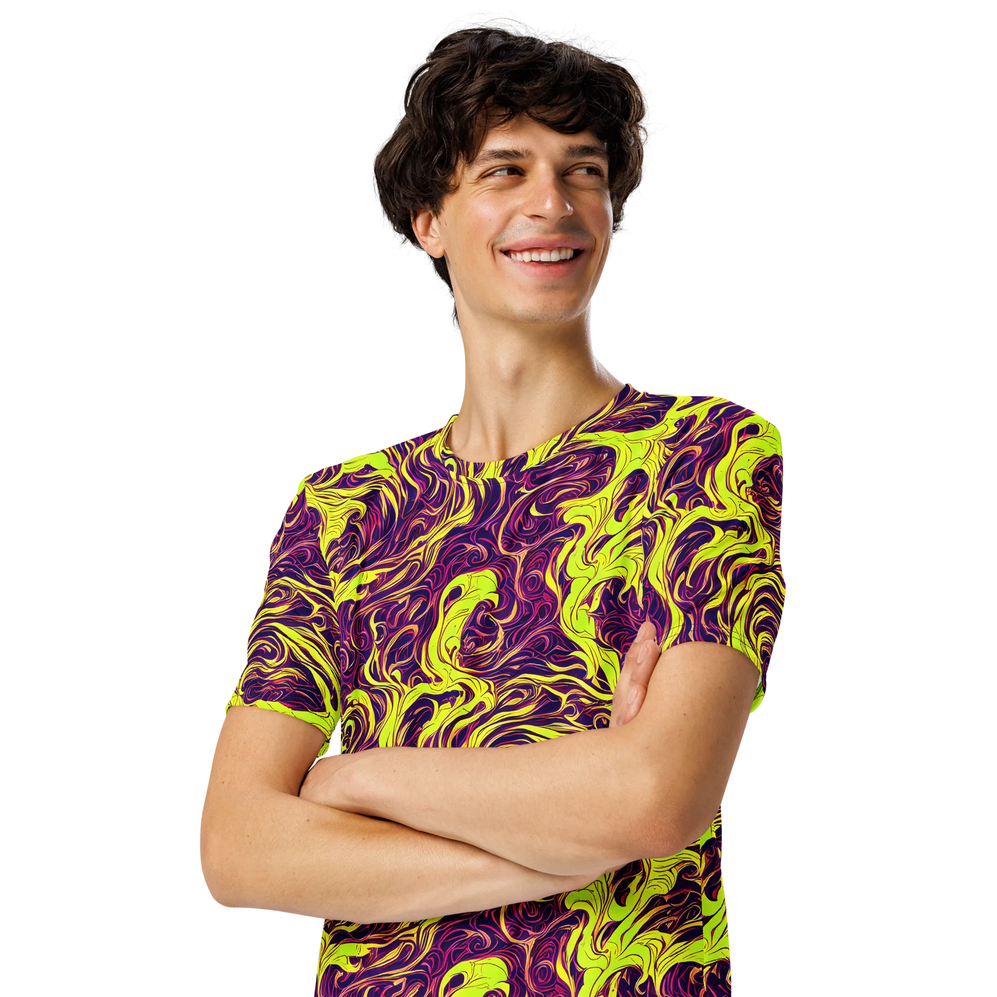 Fluoro Labyrinth on Men's Crew Neck T-Shirt — Left Front