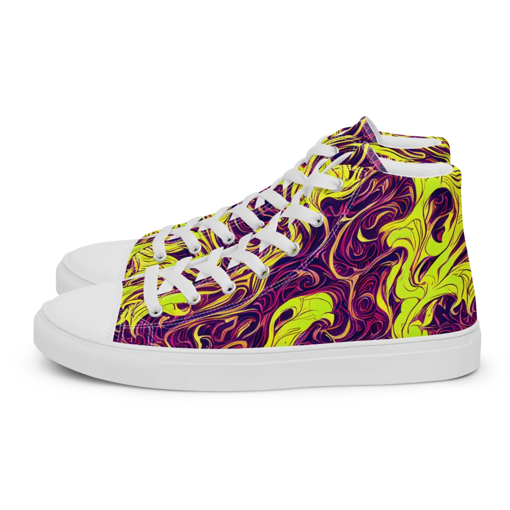 Fluoro Labyrinth on Men's High Top Canvas Shoes — Left