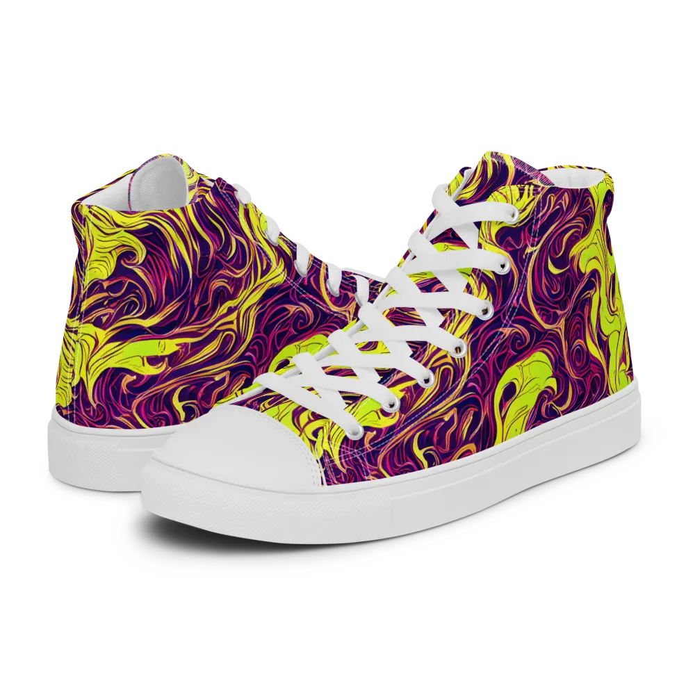 Fluoro Labyrinth on Men's High Top Canvas Shoes — Left