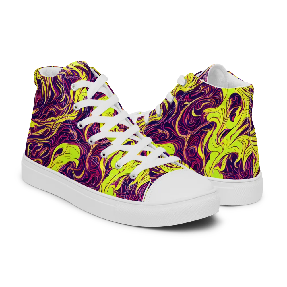 Fluoro Labyrinth on Men's High Top Canvas Shoes — Right