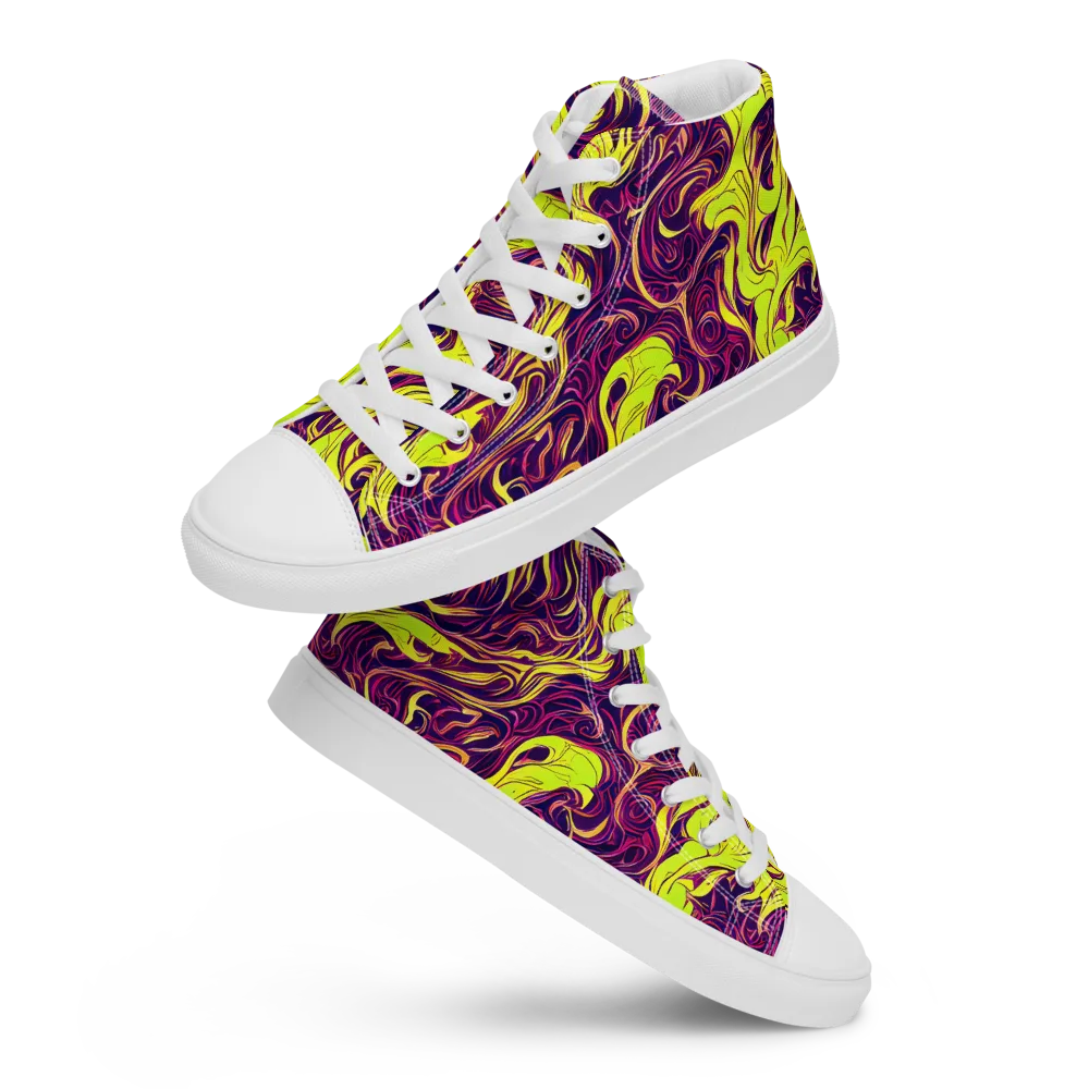 Fluoro Labyrinth on Men's High Top Canvas Shoes — Front