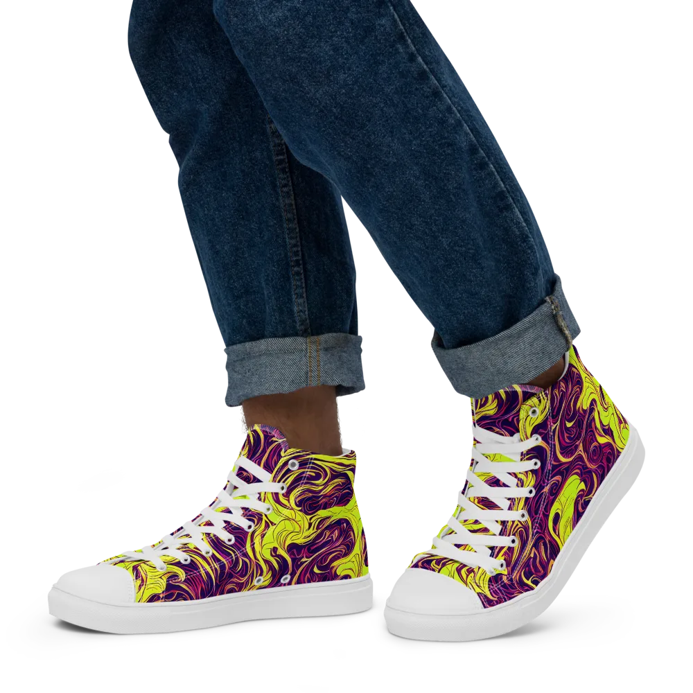 Fluoro Labyrinth on Men's High Top Canvas Shoes — Left