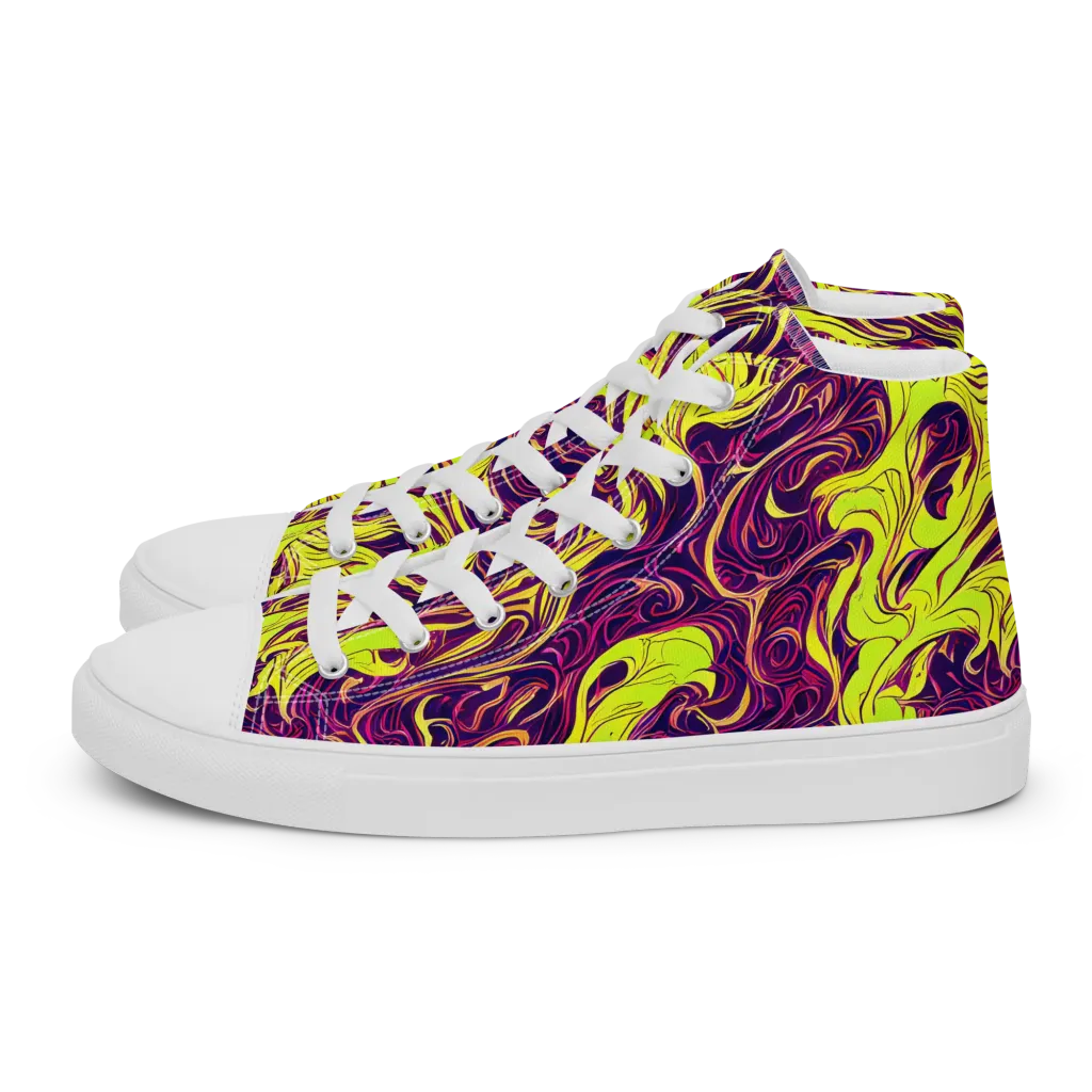 Fluoro Labyrinth on Women's High Top Canvas Shoes — Left