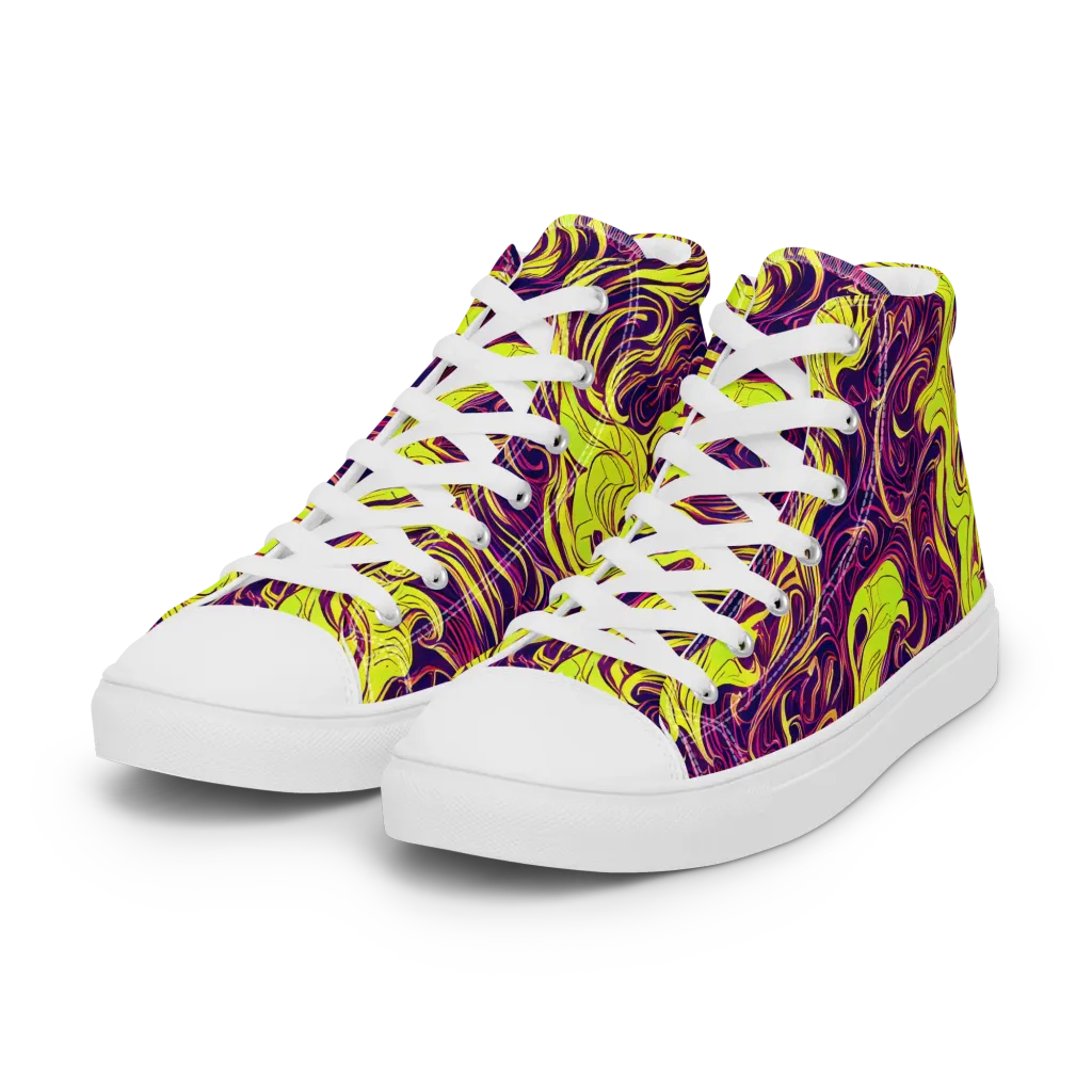 Fluoro Labyrinth on Women's High Top Canvas Shoes — Left Front