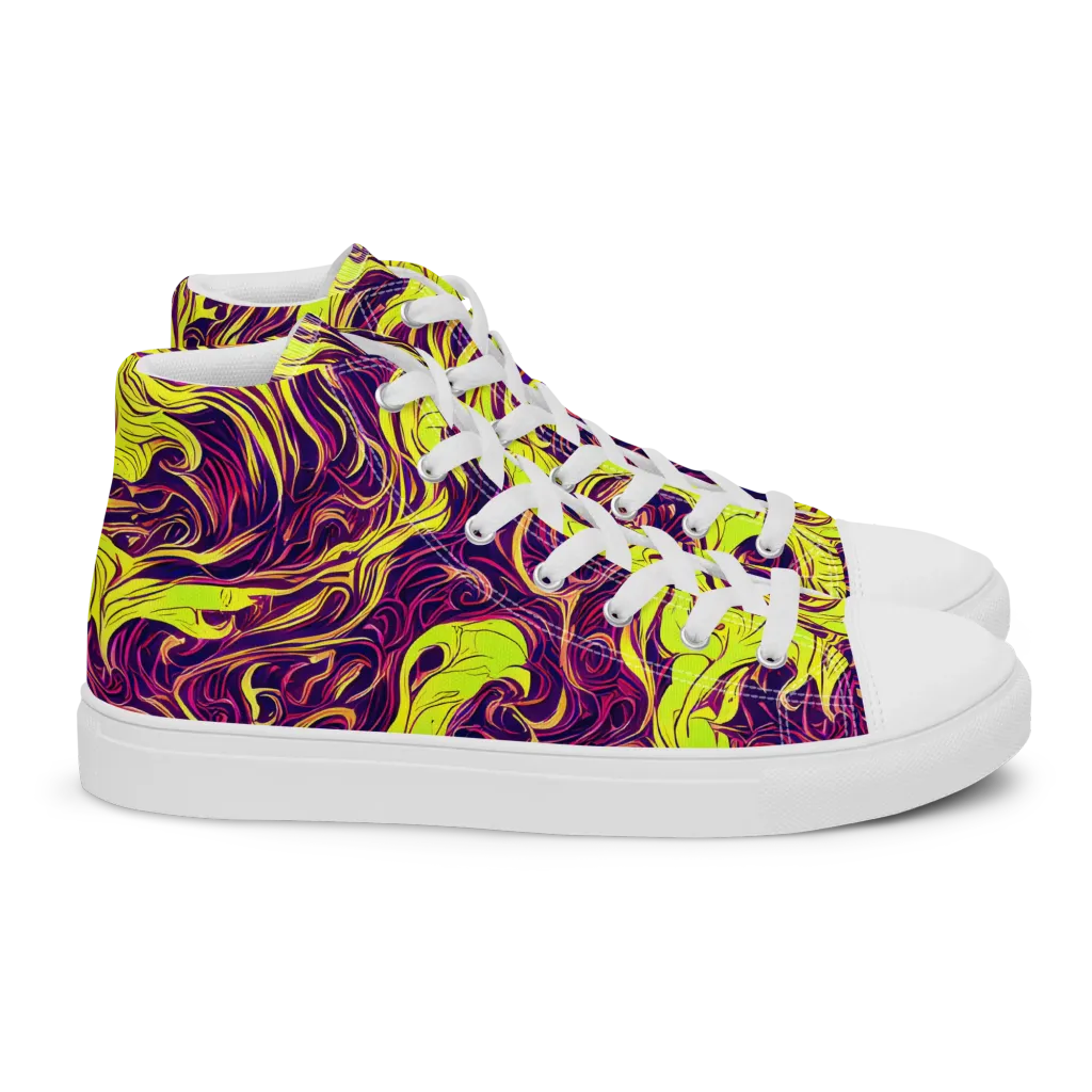 Fluoro Labyrinth on Women's High Top Canvas Shoes — Right