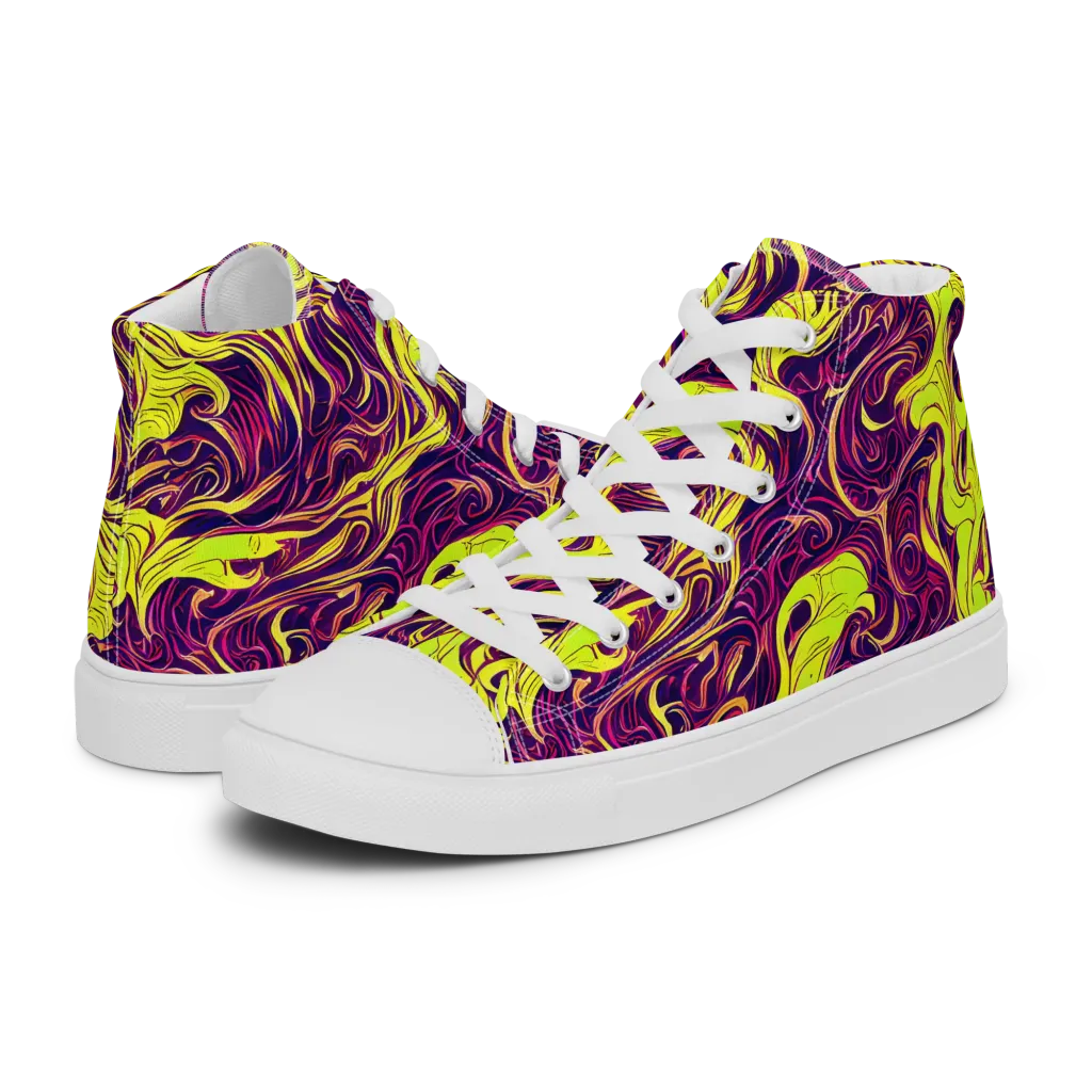Fluoro Labyrinth on Women's High Top Canvas Shoes — Left