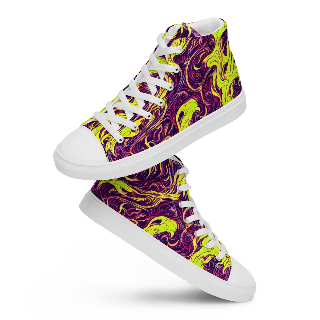 Fluoro Labyrinth on Women's High Top Canvas Shoes — Front