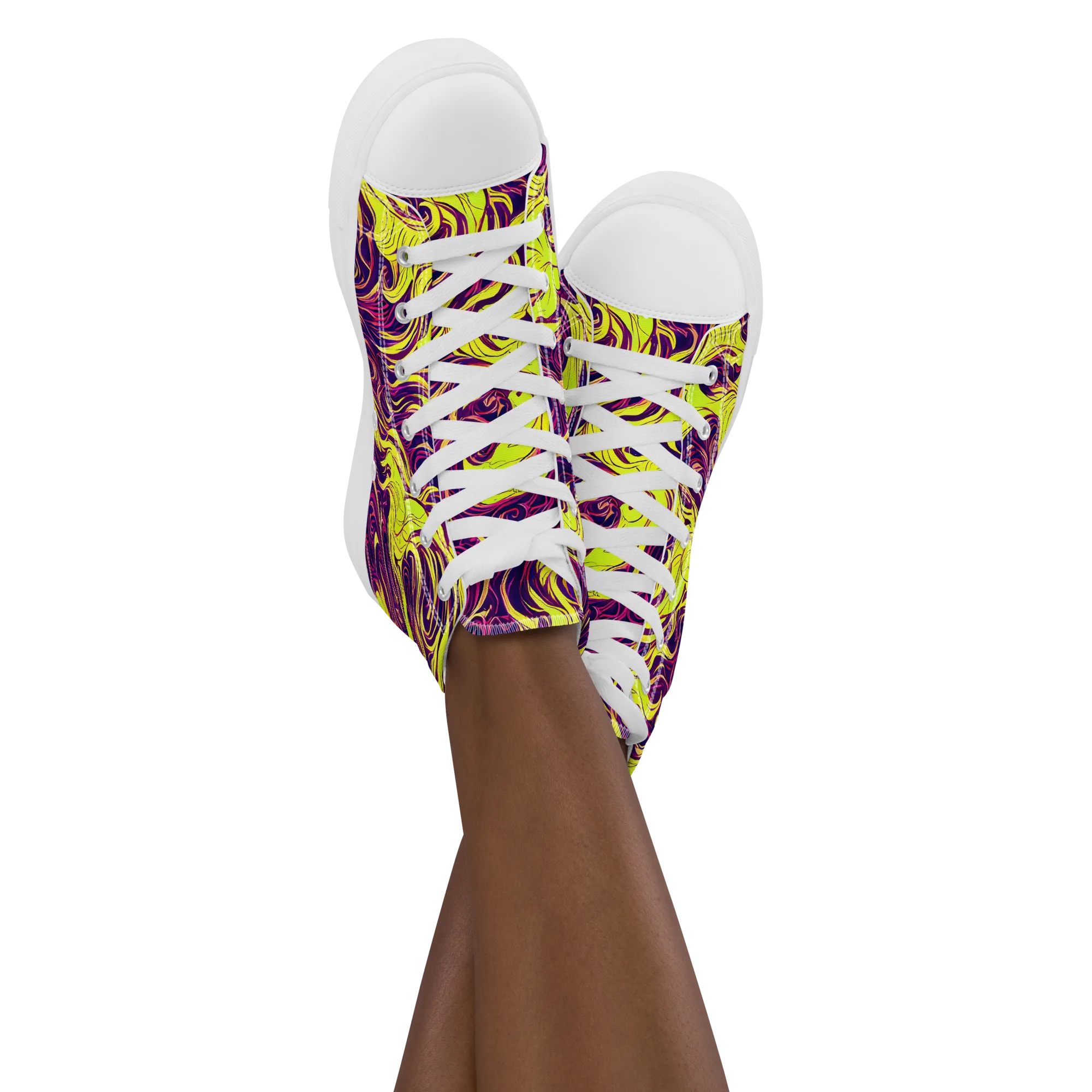 Fluoro Labyrinth on Women's High Top Canvas Shoes — Front