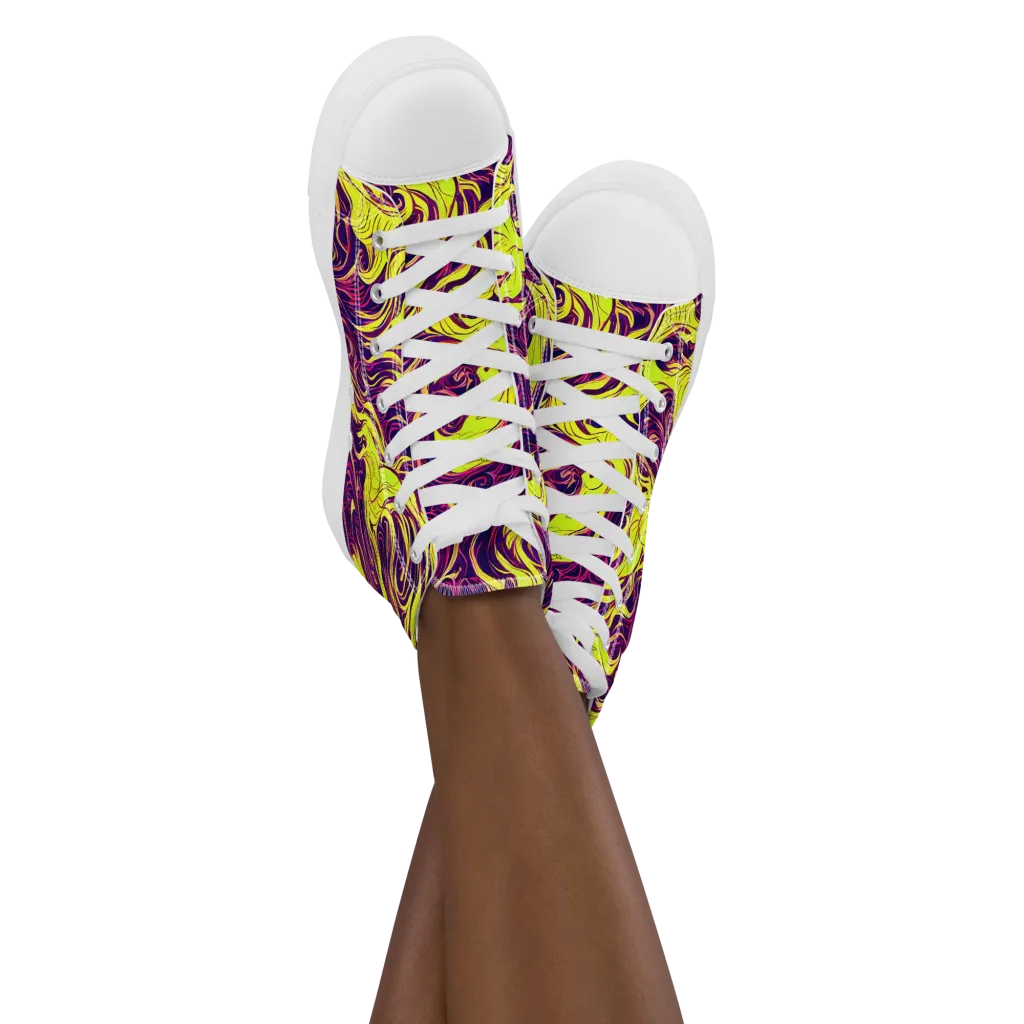 Fluoro Labyrinth on Women's High Top Canvas Shoes — Front