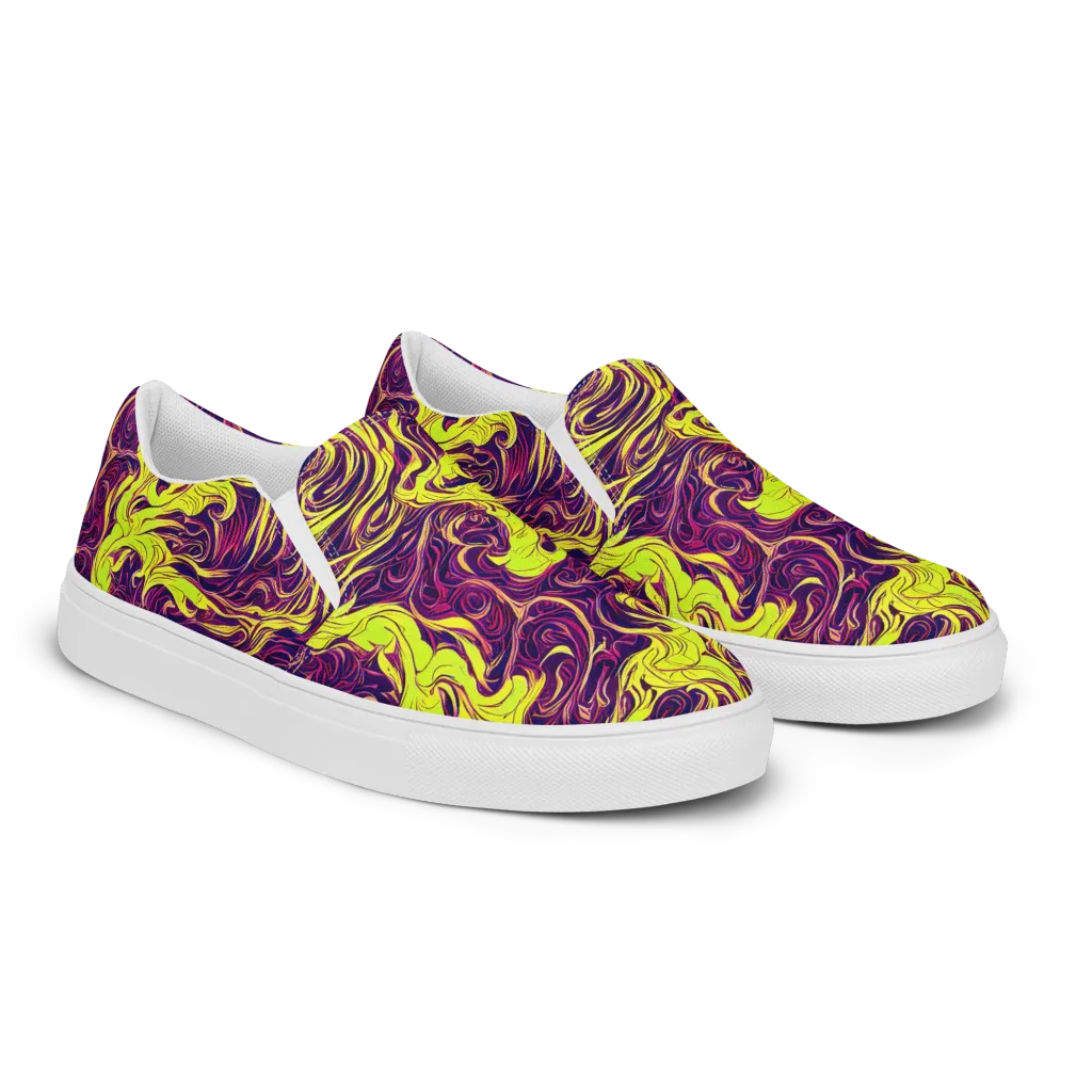 Fluoro Labyrinth on Men's Slip-On Canvas Shoes — Right Front