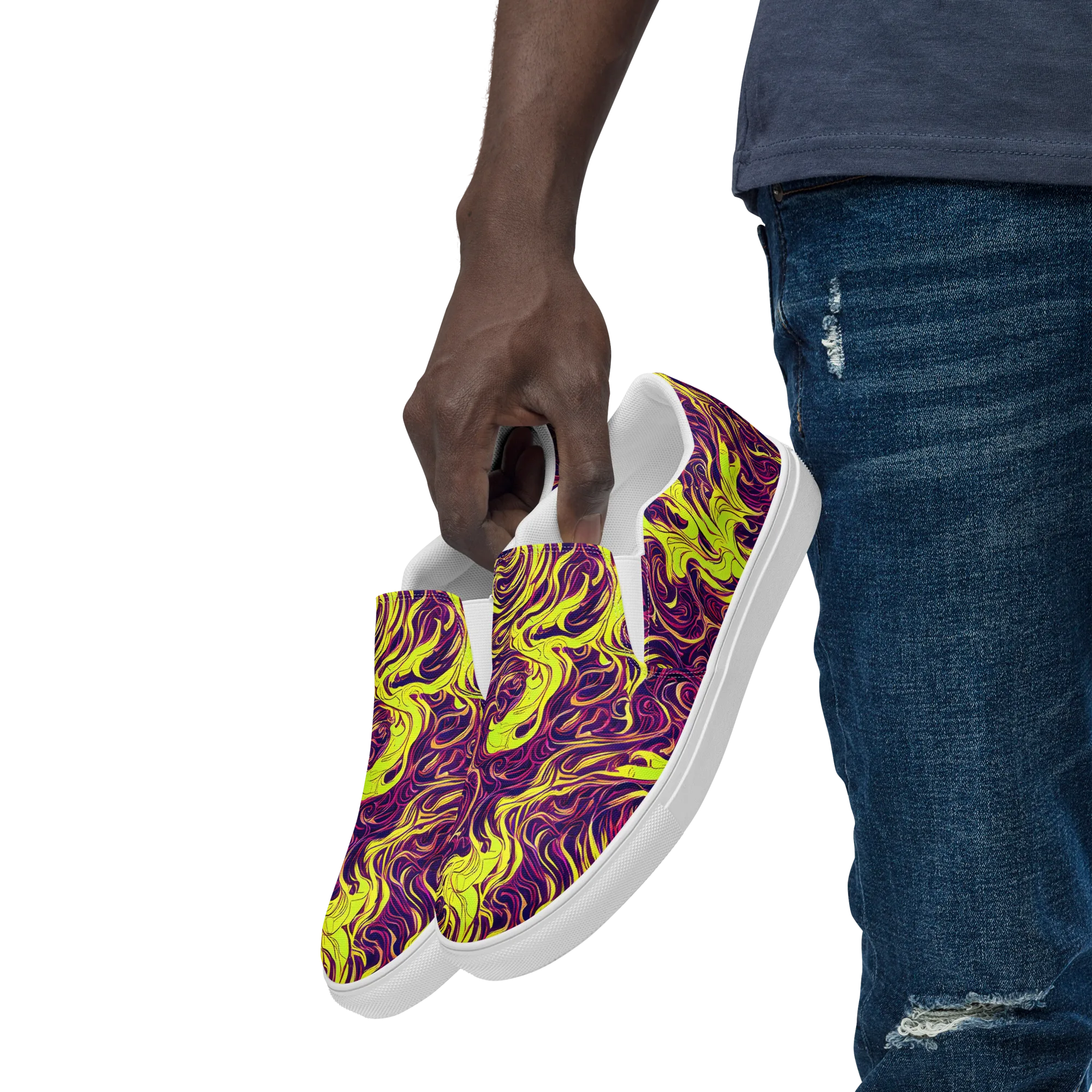 Fluoro Labyrinth on Men's Slip-On Canvas Shoes — Left Front