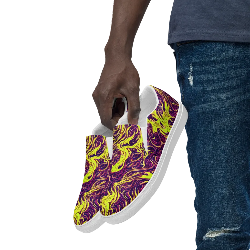 Fluoro Labyrinth on Men's Slip-On Canvas Shoes — Left Front