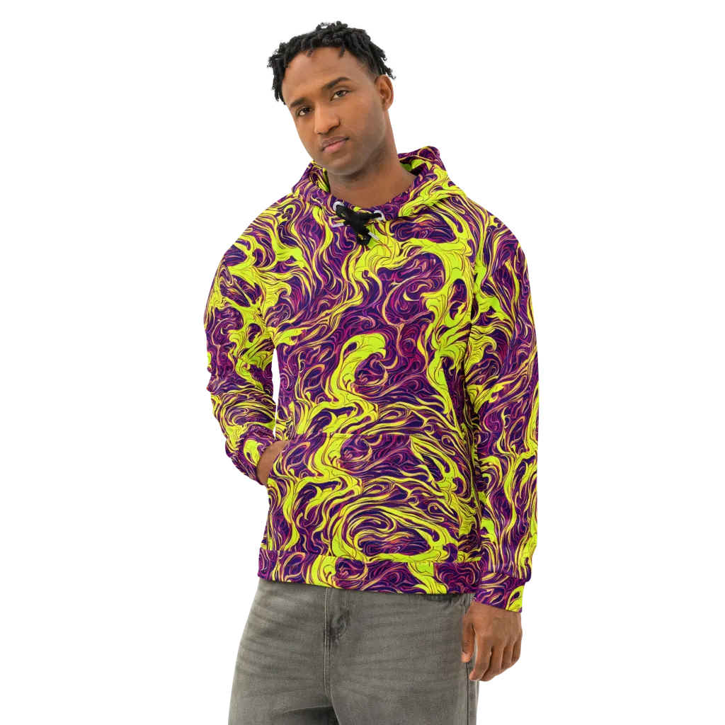 Fluoro Labyrinth on Cotton Hoodie — Left Front