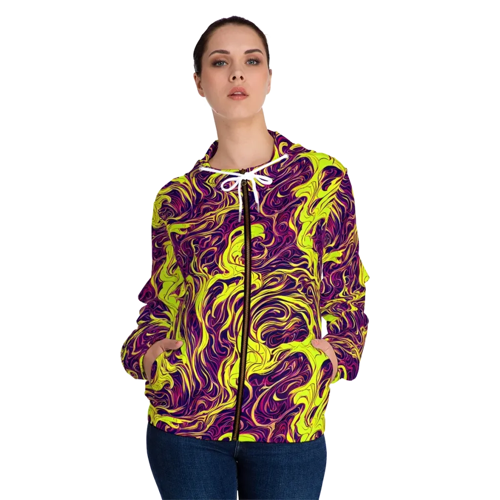Fluoro Labyrinth on Women's Full-Zip Hoodie — Front On Person