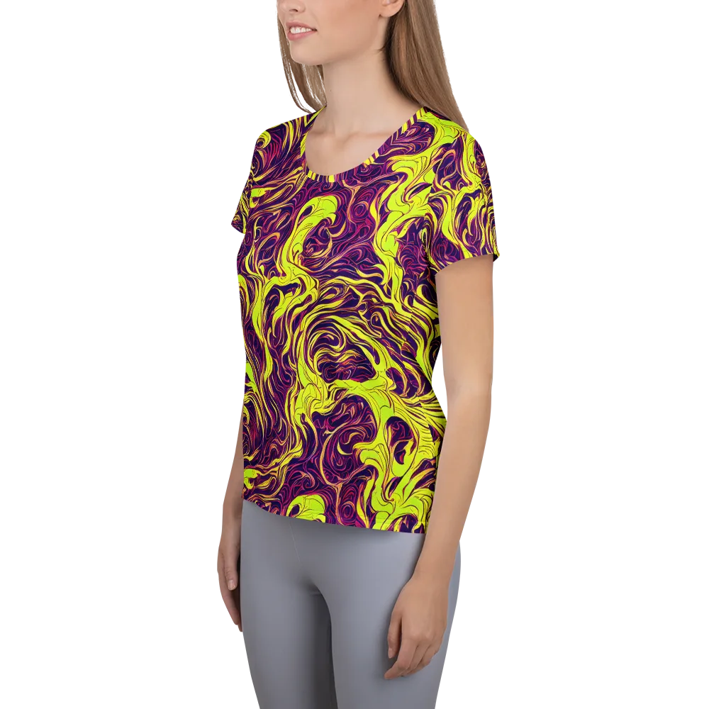 Fluoro Labyrinth on Women's Athletic T-Shirt — Left