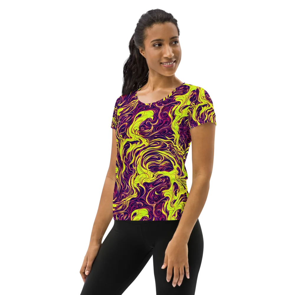 Fluoro Labyrinth on Women's Athletic T-Shirt — Left
