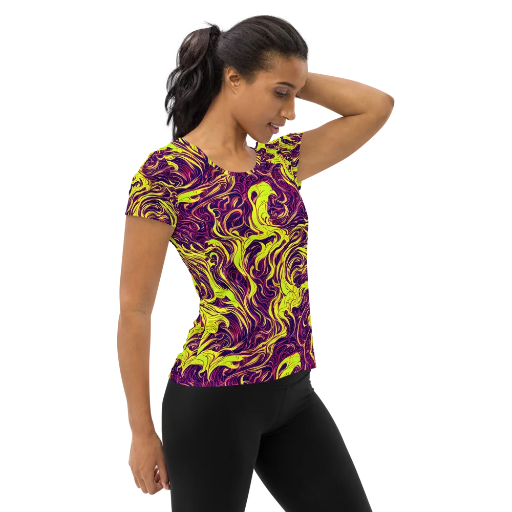 Fluoro Labyrinth on Women's Athletic T-Shirt — Right