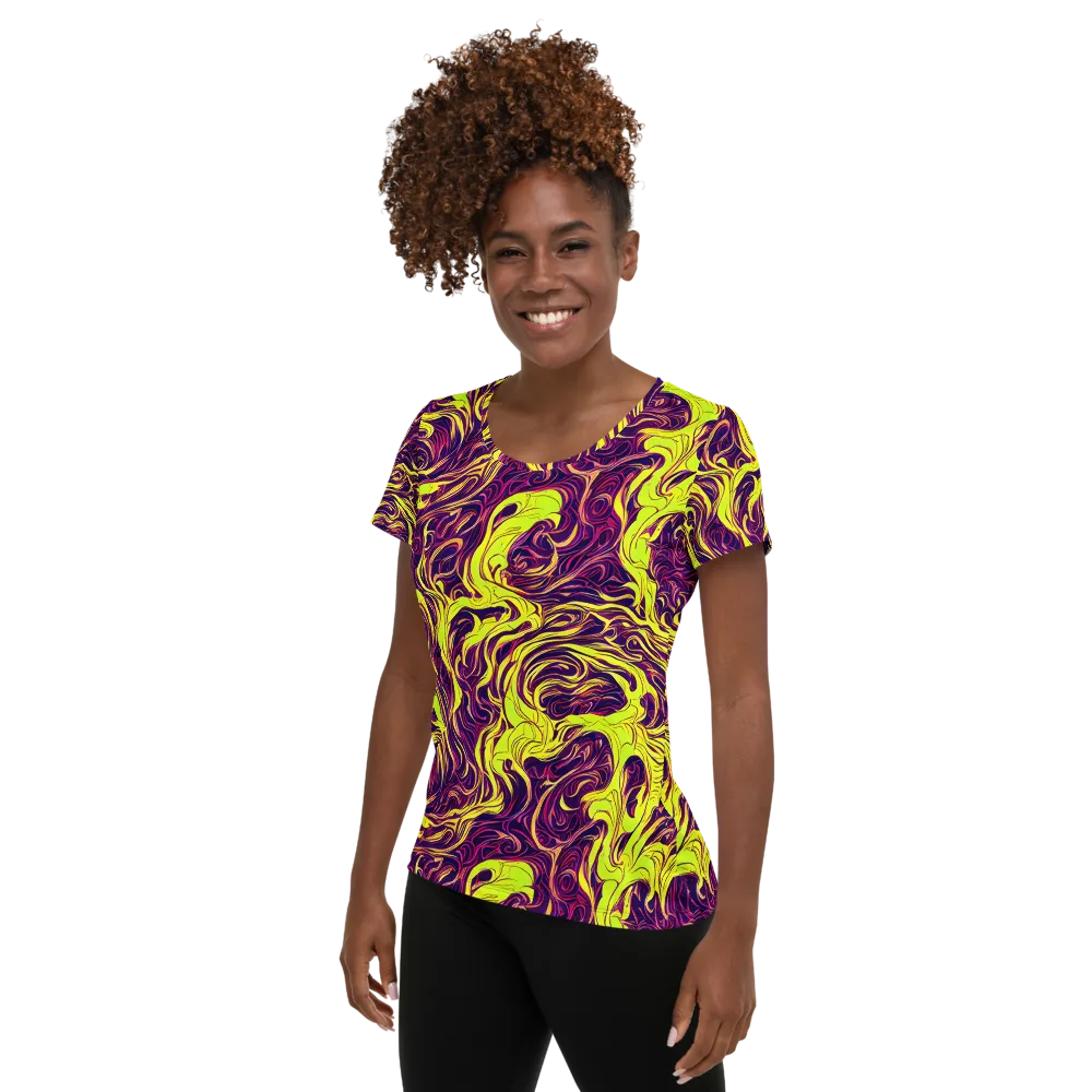 Fluoro Labyrinth on Women's Athletic T-Shirt — Left
