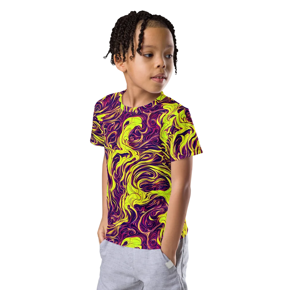 Fluoro Labyrinth on Kids Crew Neck T-Shirt — Left Front