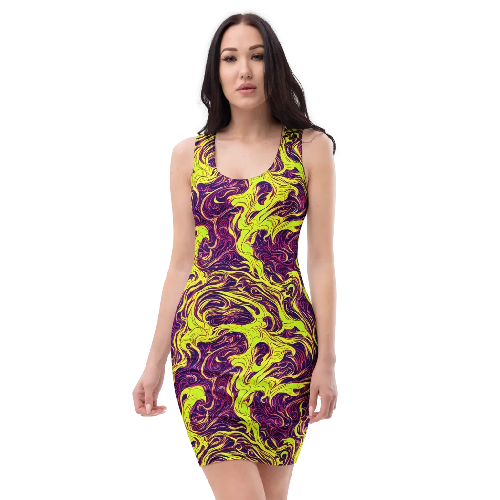 Fluoro Labyrinth on Bodycon Dress — Front