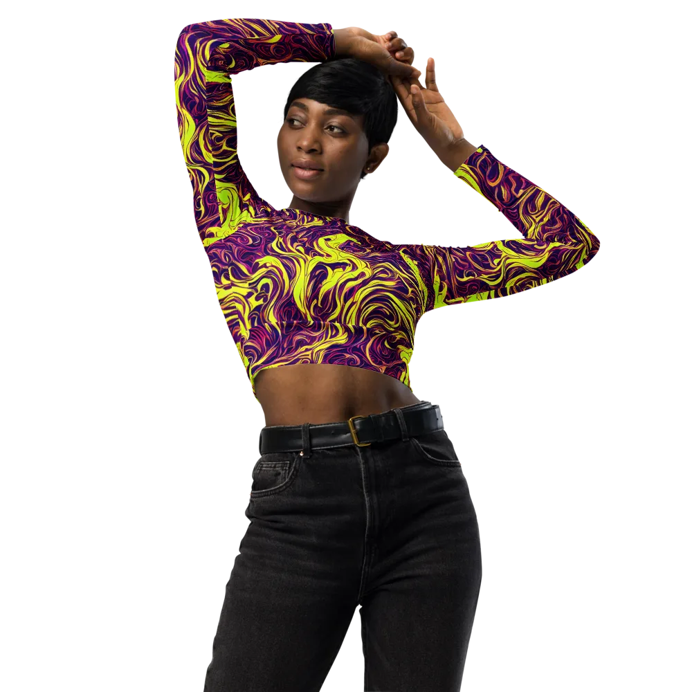 Fluoro Labyrinth on Long Sleeve Crop Top — Front