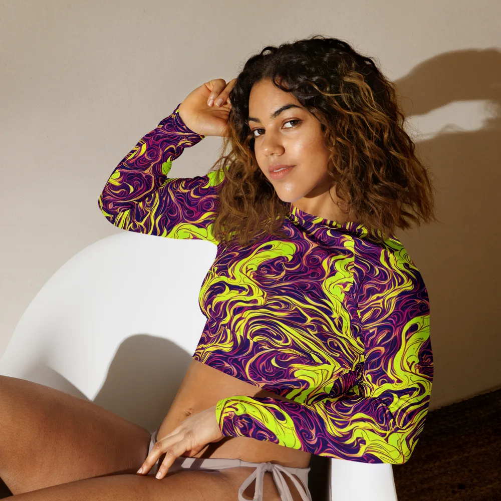 Fluoro Labyrinth on Long Sleeve Crop Top — Left Front
