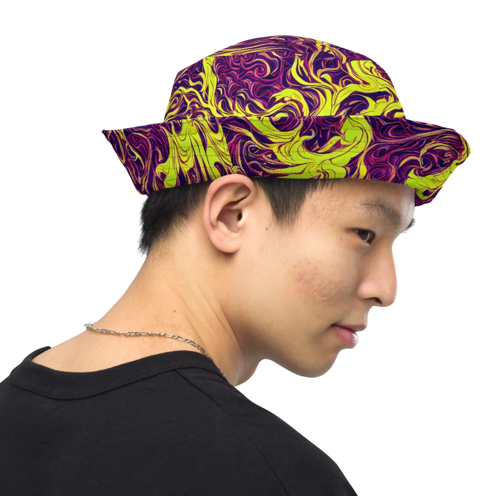 Fluoro Labyrinth on Reversible Bucket Hat — Right Outside
