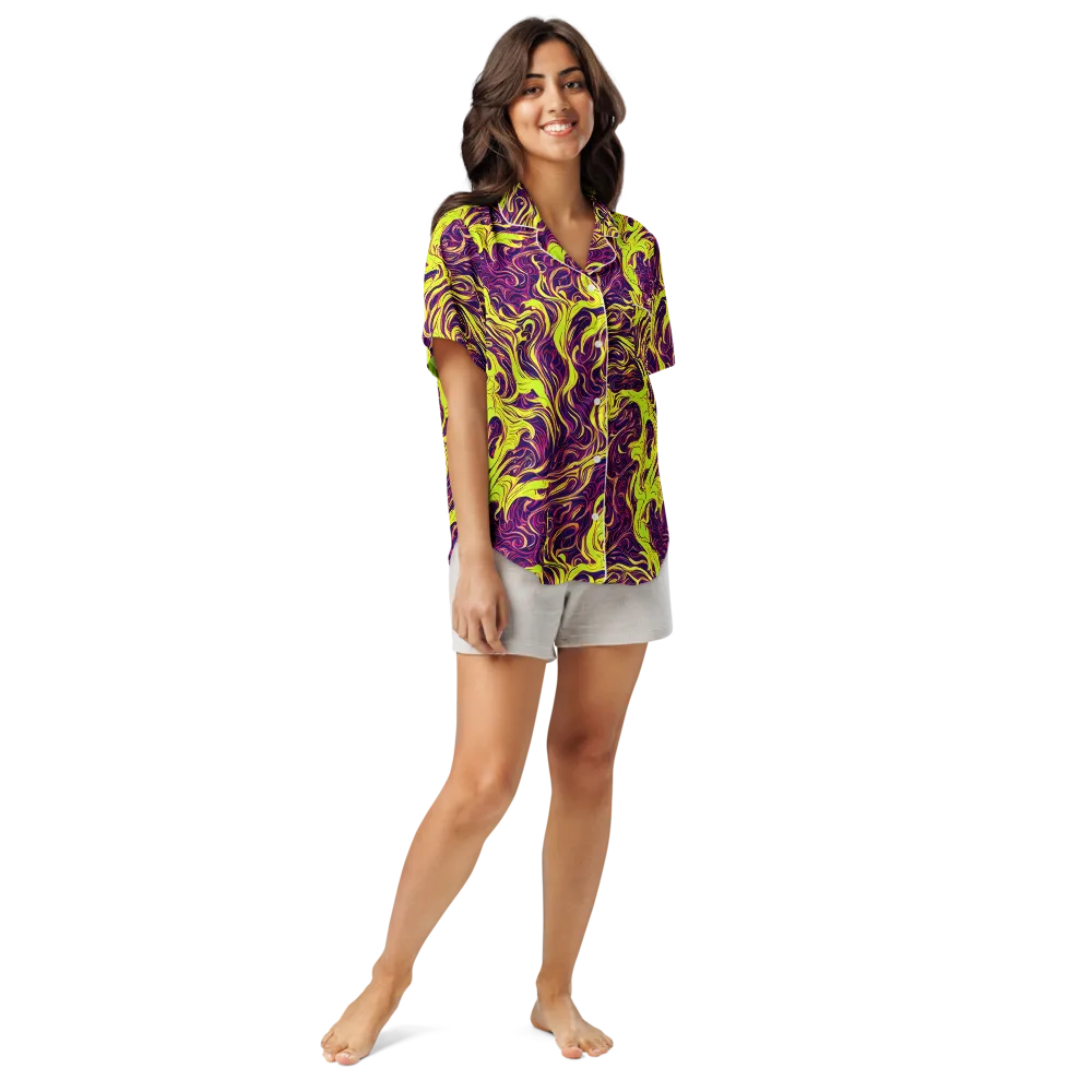 Fluoro Labyrinth on Women's Short Sleeve Pajama Top — Front