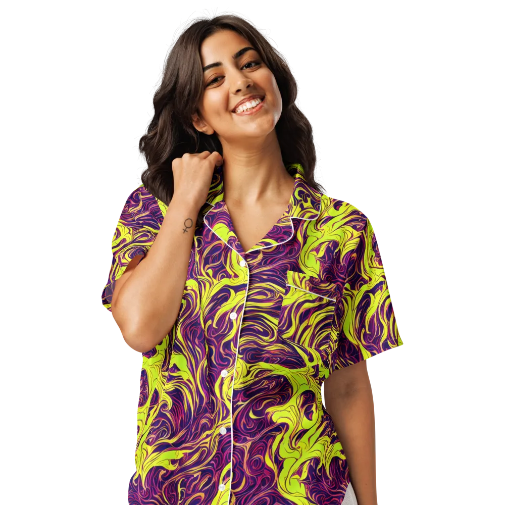Fluoro Labyrinth on Women's Short Sleeve Pajama Top — Front