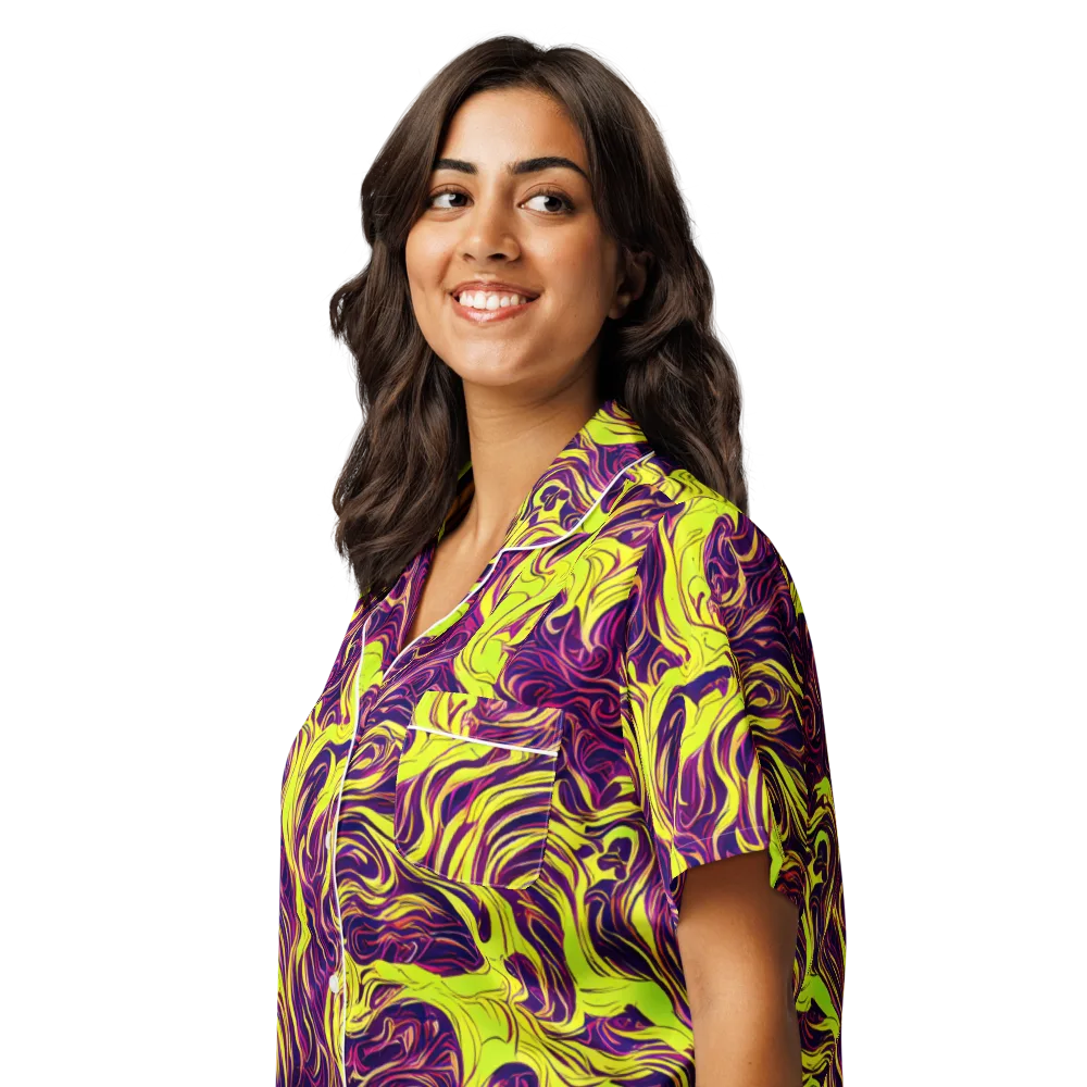 Fluoro Labyrinth on Women's Short Sleeve Pajama Top — Left Front