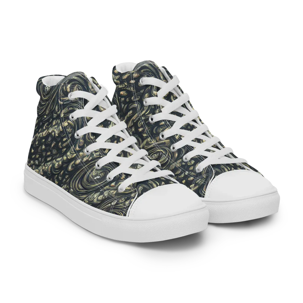 Inkstorm Paisley on Men's High Top Canvas Shoes — Right Front