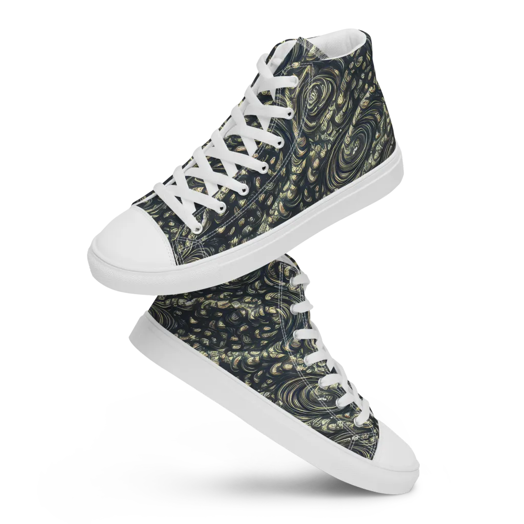 Inkstorm Paisley on Men's High Top Canvas Shoes — Front