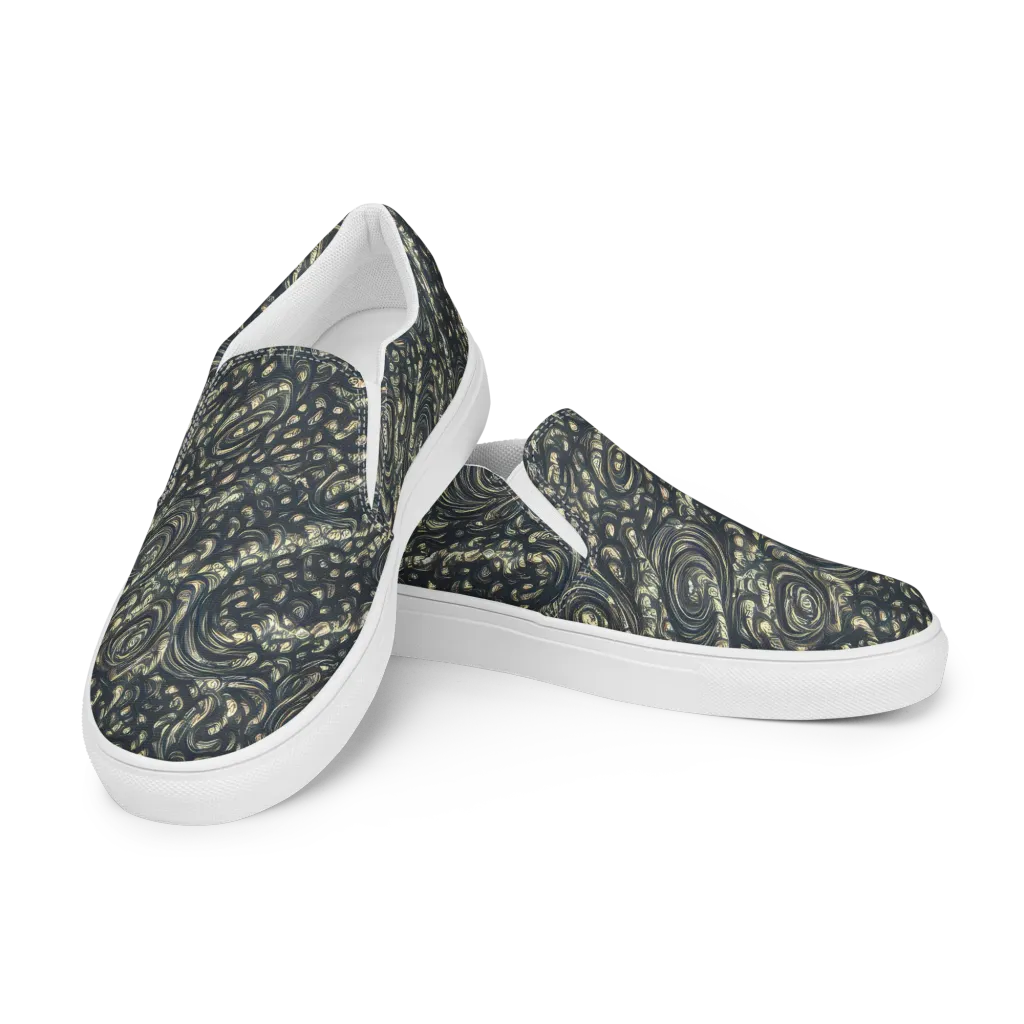 Inkstorm Paisley on Men's Slip-On Canvas Shoes — Left Front
