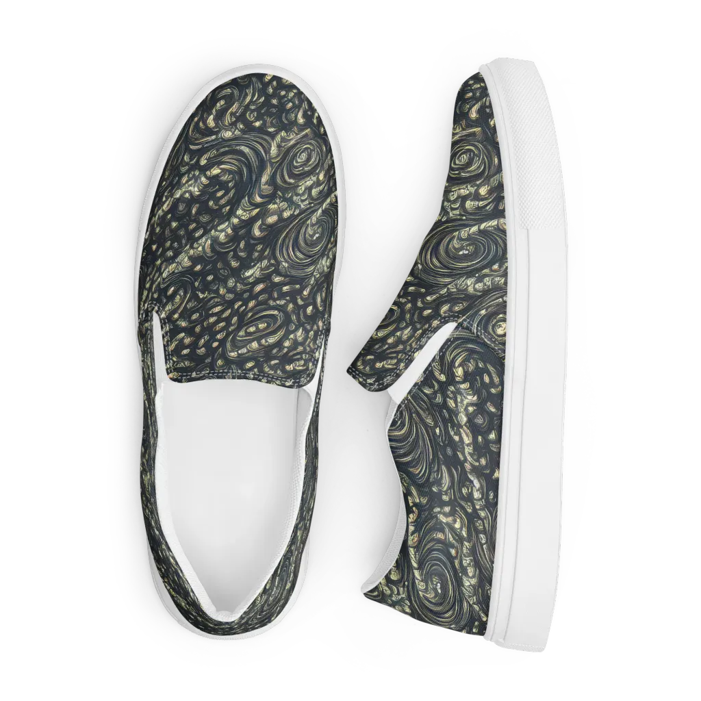 Inkstorm Paisley on Men's Slip-On Canvas Shoes — Front