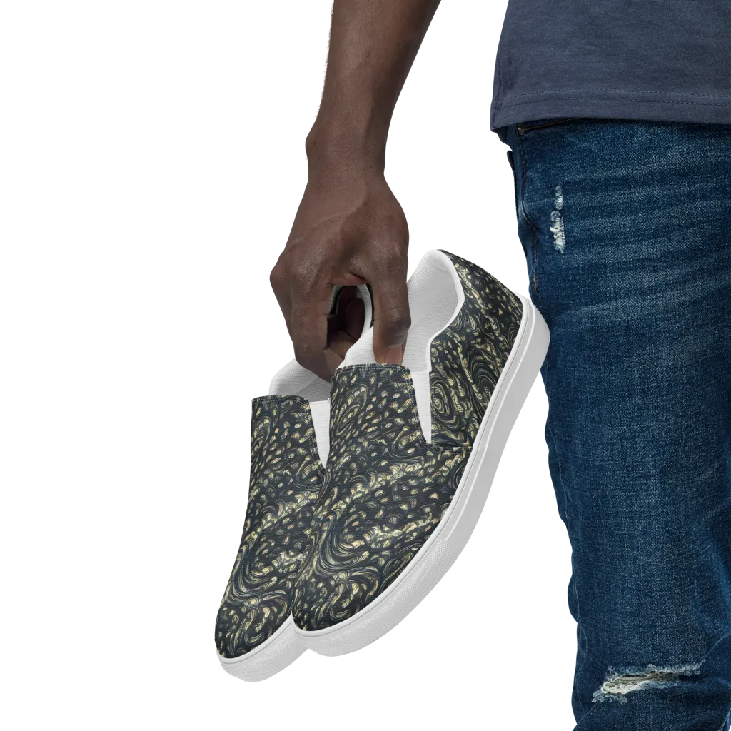 Inkstorm Paisley on Men's Slip-On Canvas Shoes — Left Front