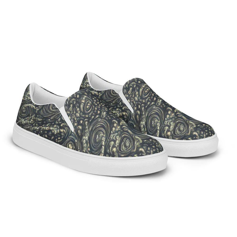 Inkstorm Paisley on Women's Slip-On Canvas Shoes — Right Front
