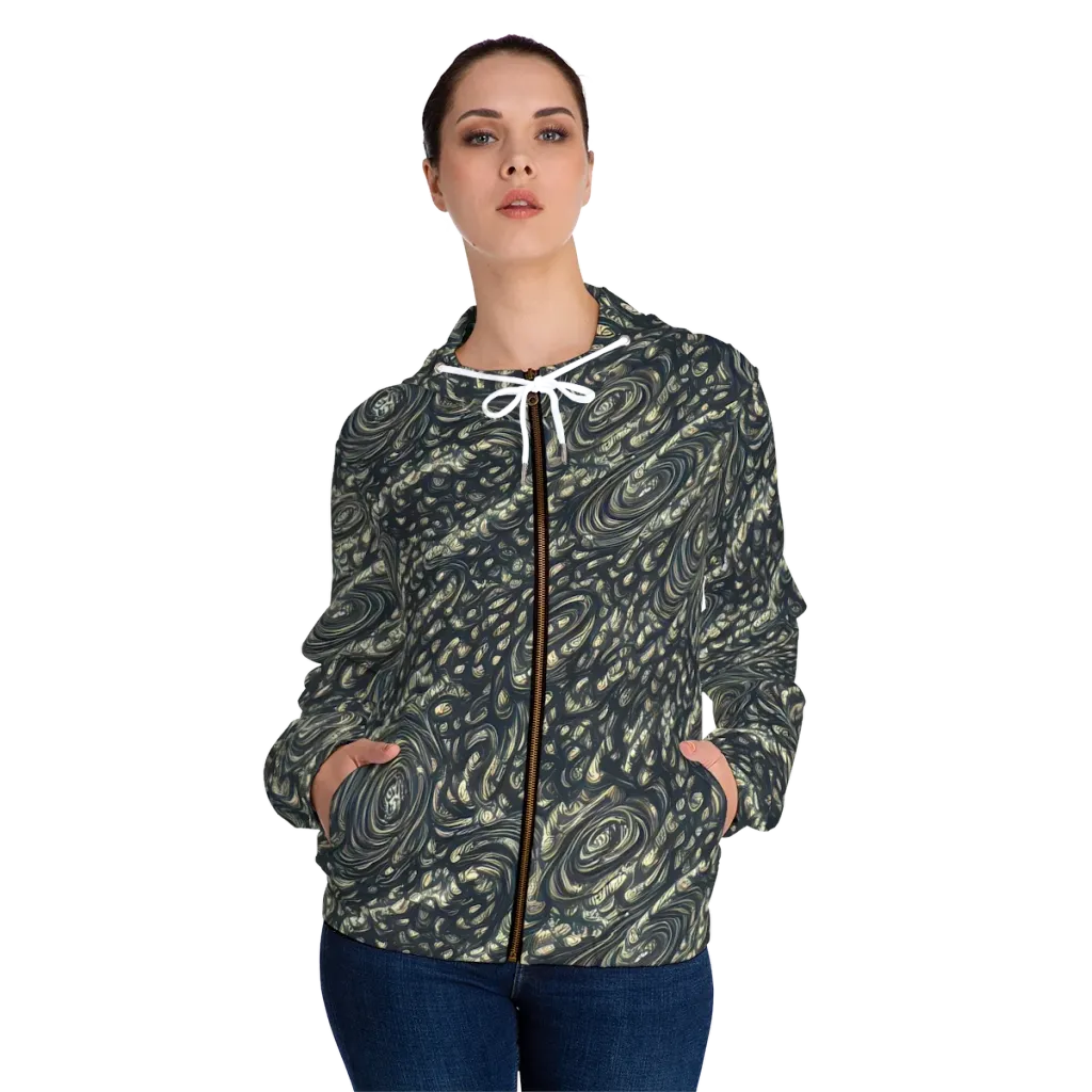 Inkstorm Paisley on Women's Full-Zip Hoodie — Front On Person