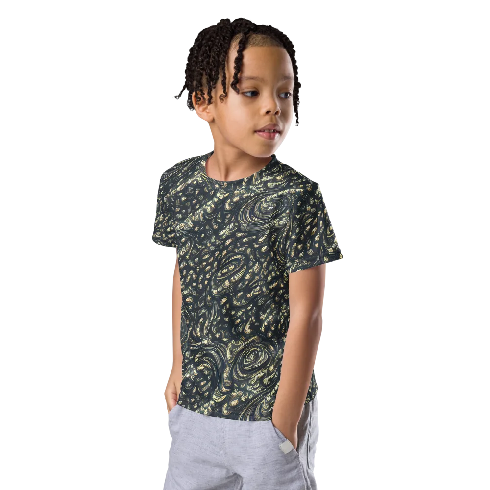 Inkstorm Paisley on Kids Crew Neck T-Shirt — Left Front