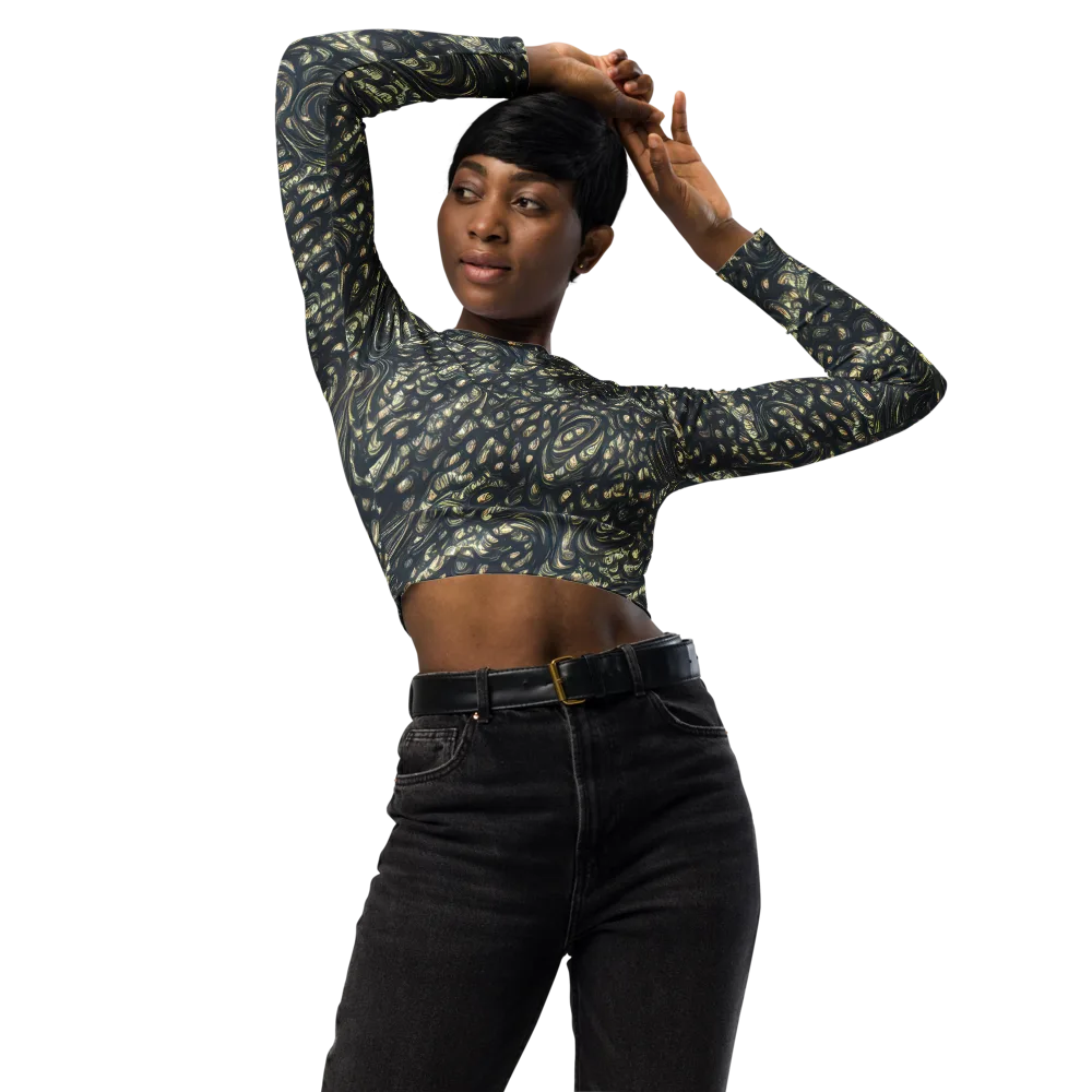 Inkstorm Paisley on Long Sleeve Crop Top — Front