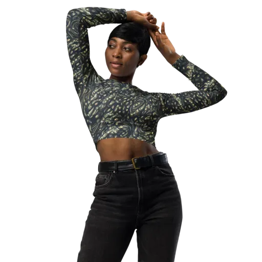 Inkstorm Paisley on a Long Sleeve Crop Top