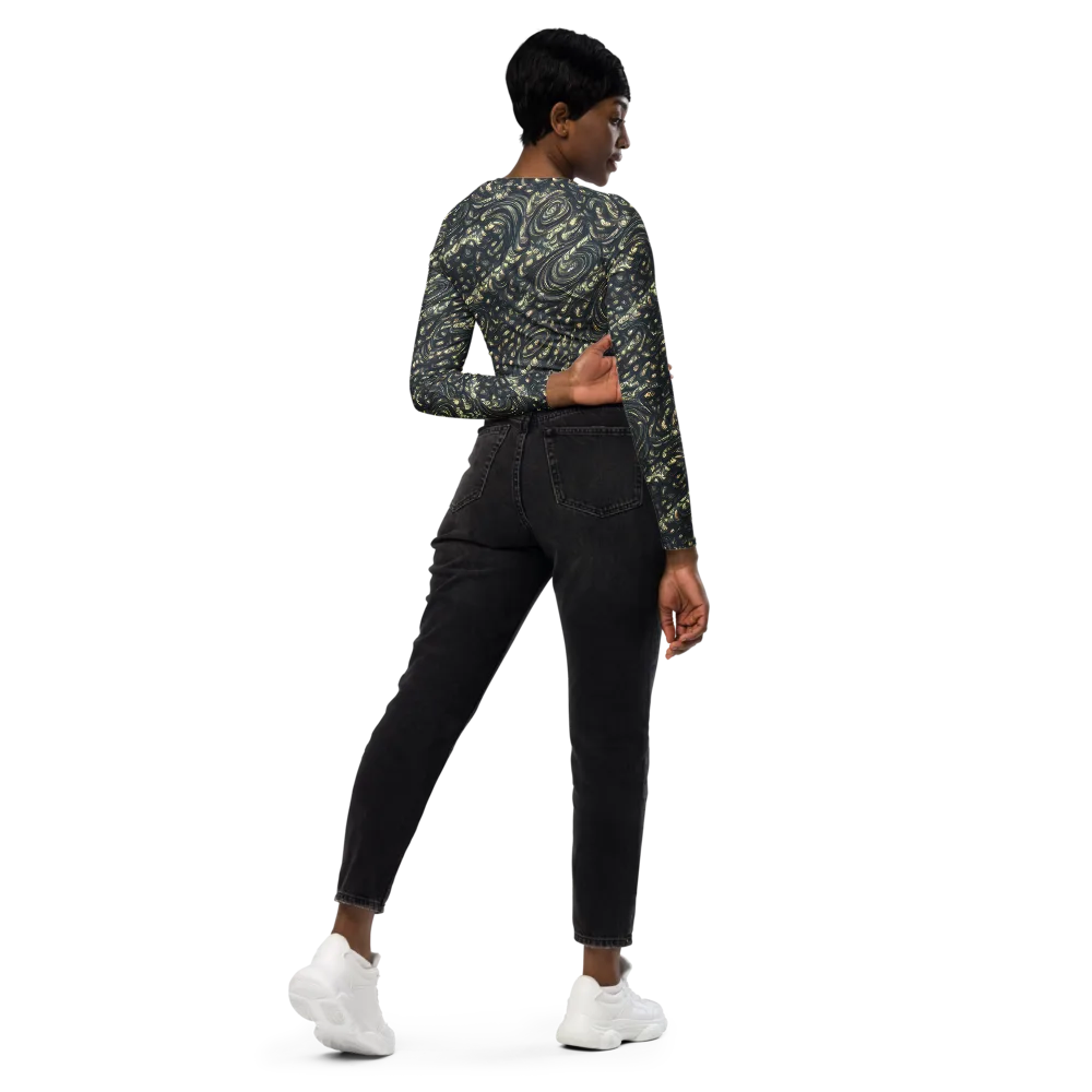 Inkstorm Paisley on Long Sleeve Crop Top — Right Back