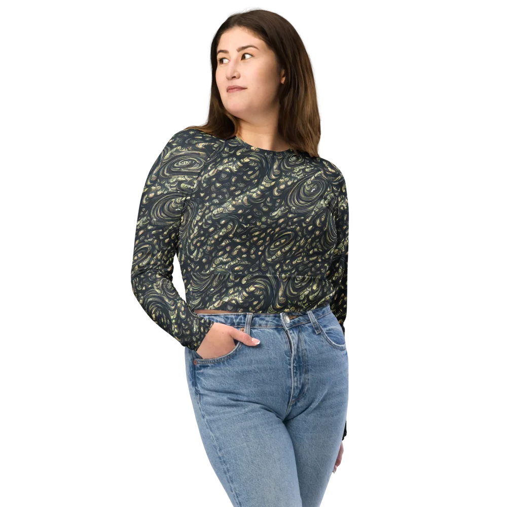 Inkstorm Paisley on Long Sleeve Crop Top — Front