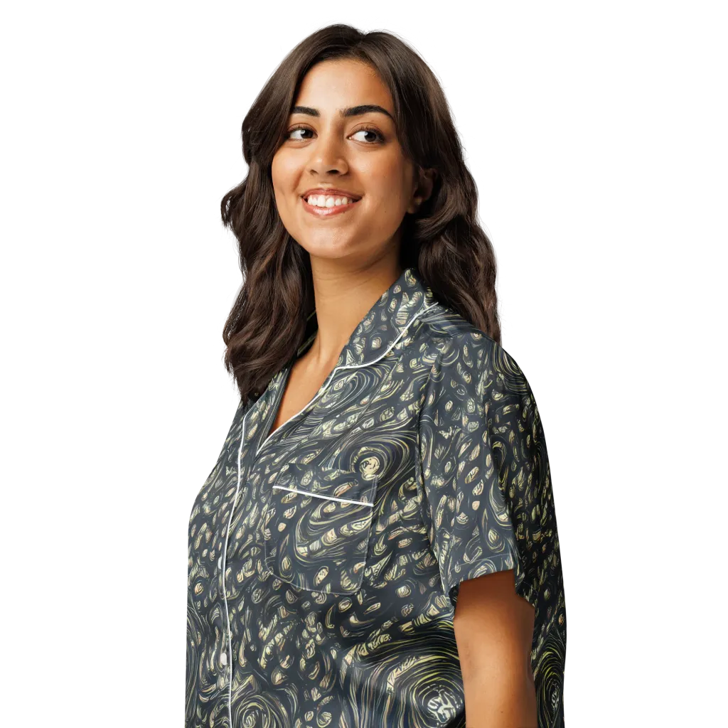 Inkstorm Paisley on Women's Short Sleeve Pajama Top — Left Front