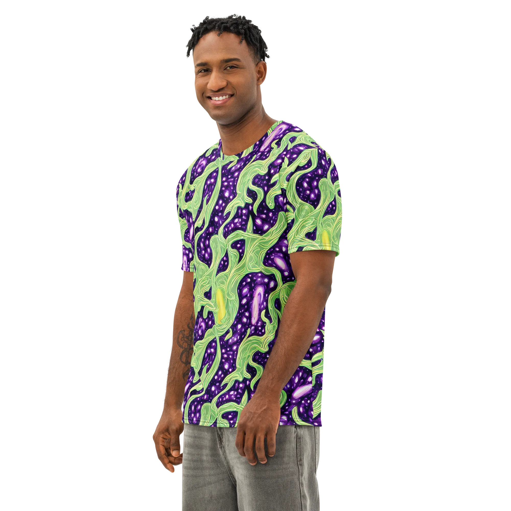 Amethyst Vine on Men's Cotton Crew Neck T-Shirt — Left Front