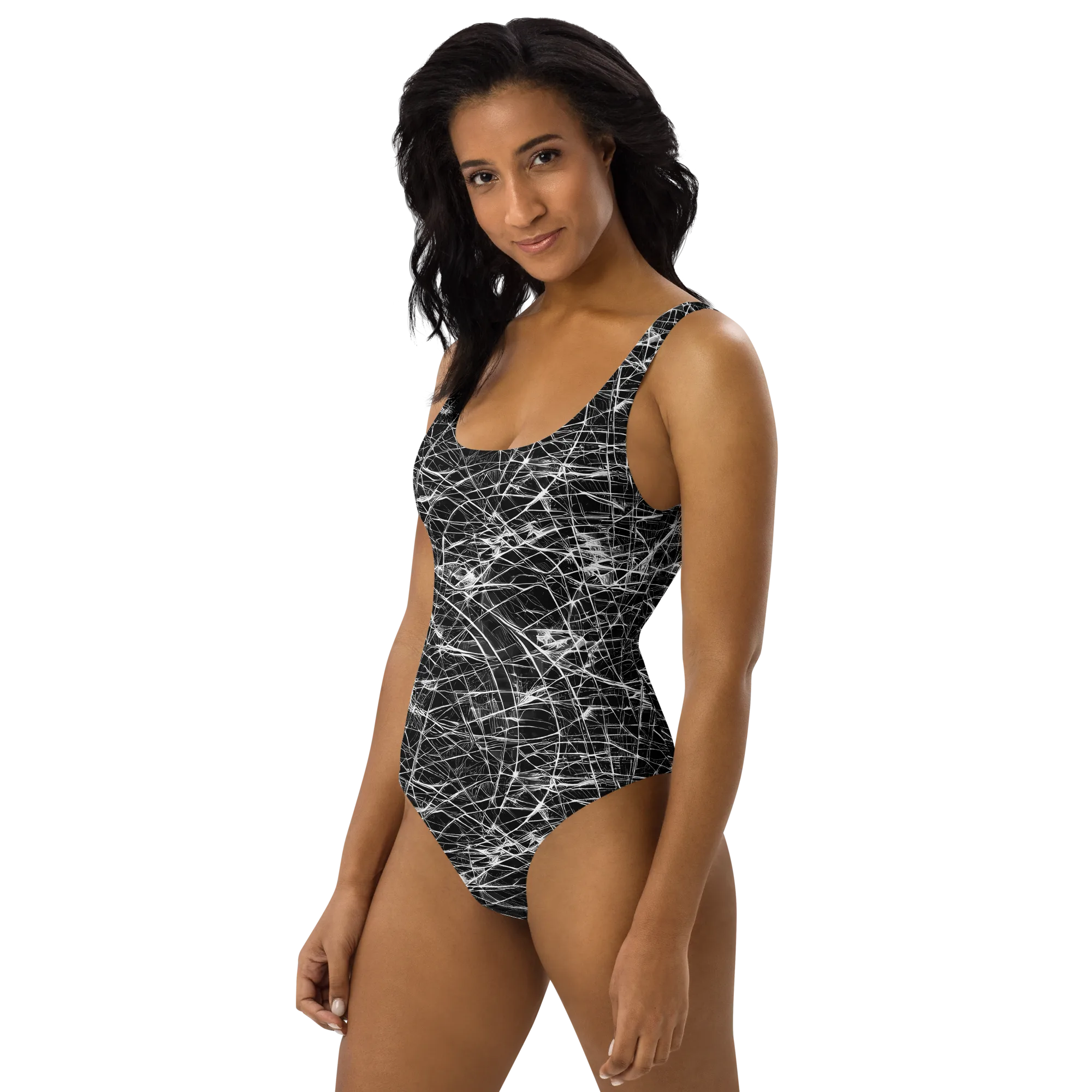 Whitewire Maze on One-Piece Swimsuit — Left