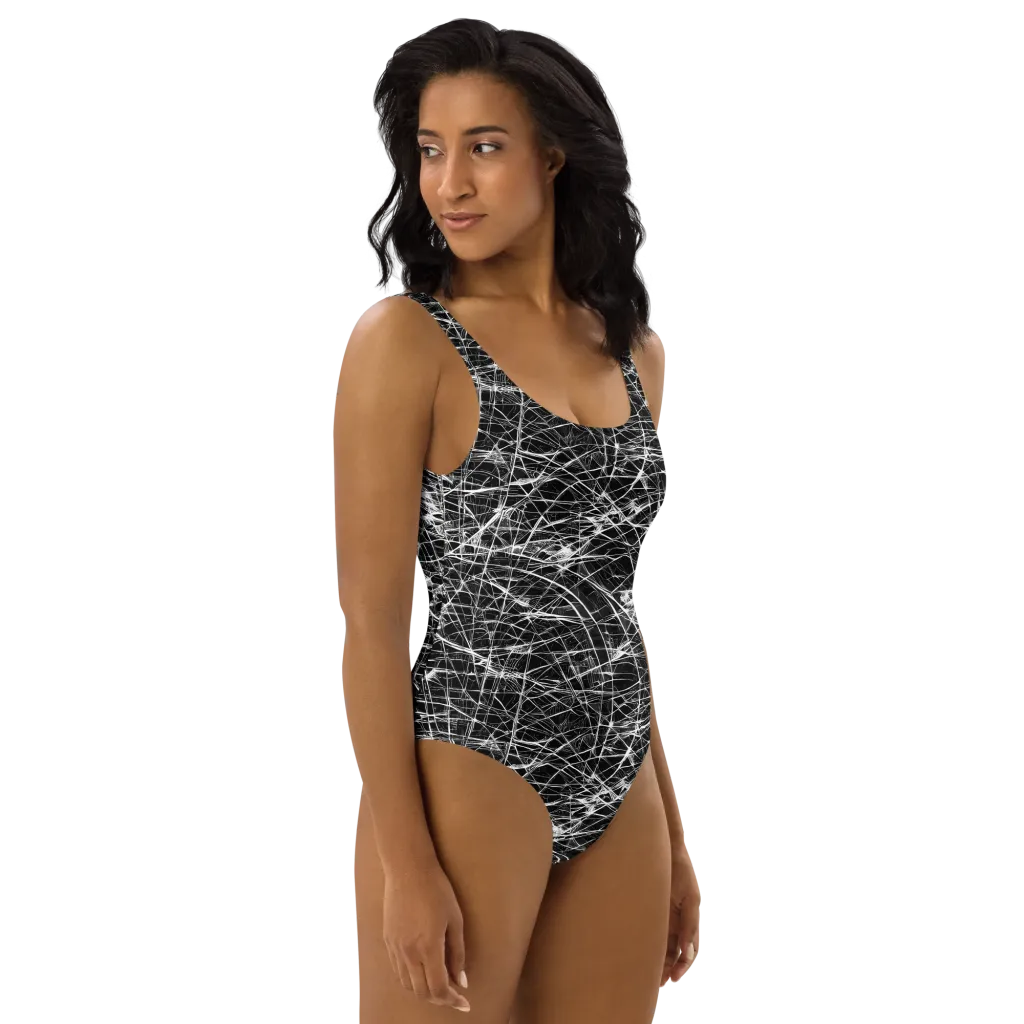 Whitewire Maze on One-Piece Swimsuit — Right