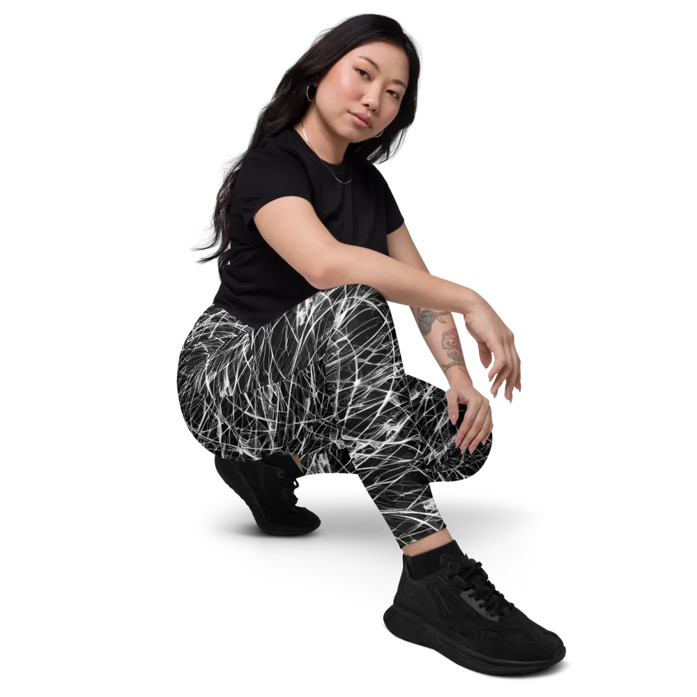 Whitewire Maze on Leggings with Pockets — Right Front
