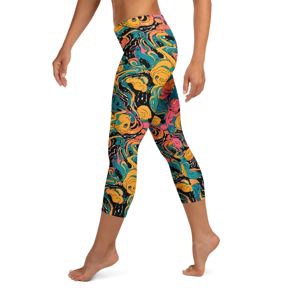 Ink Ocean on Capri Leggings — Left