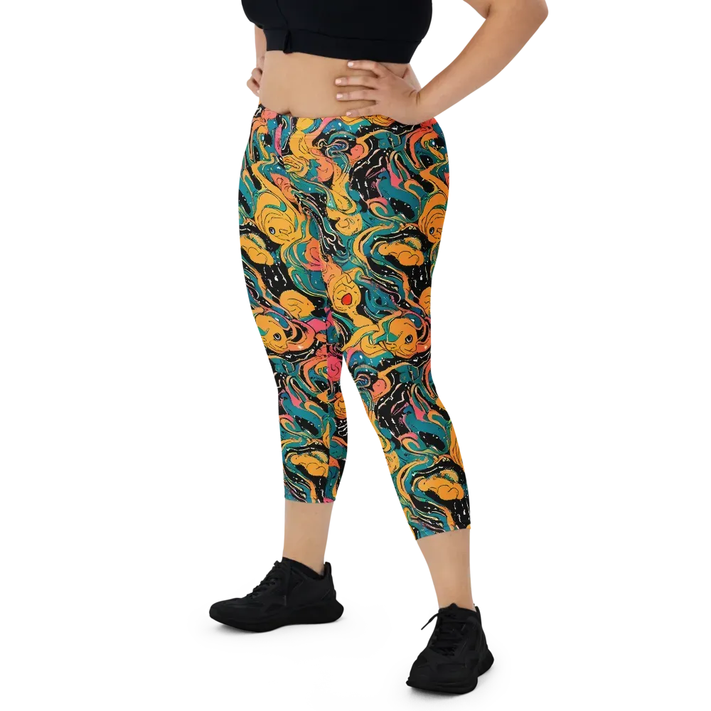 Ink Ocean on Capri Leggings — Front