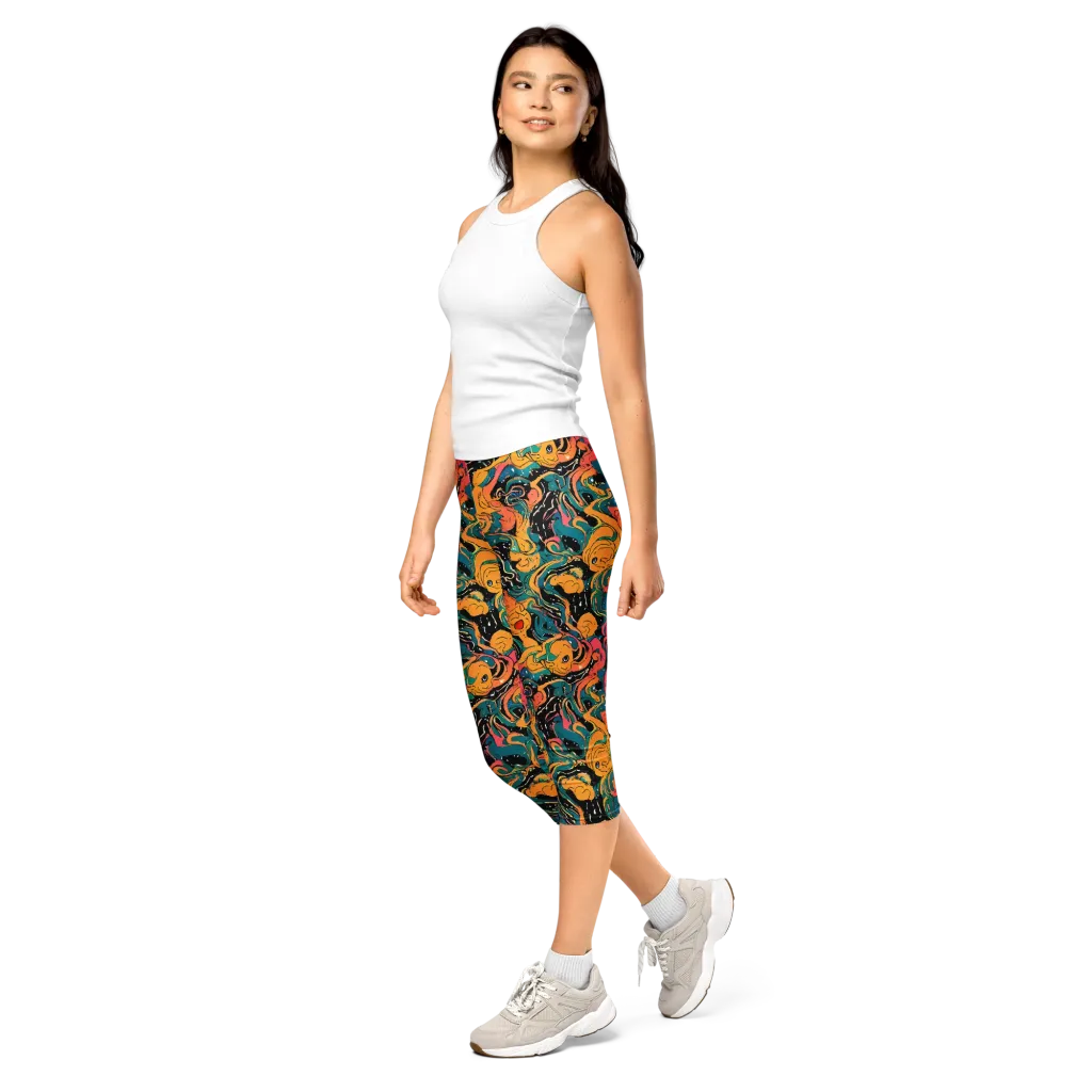 Ink Ocean on Capri Leggings — Left Front